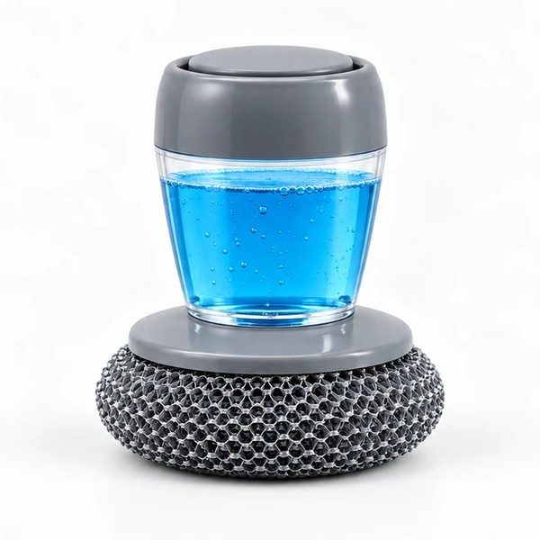 the free soap-dispensing scrubber sitting in the rack
